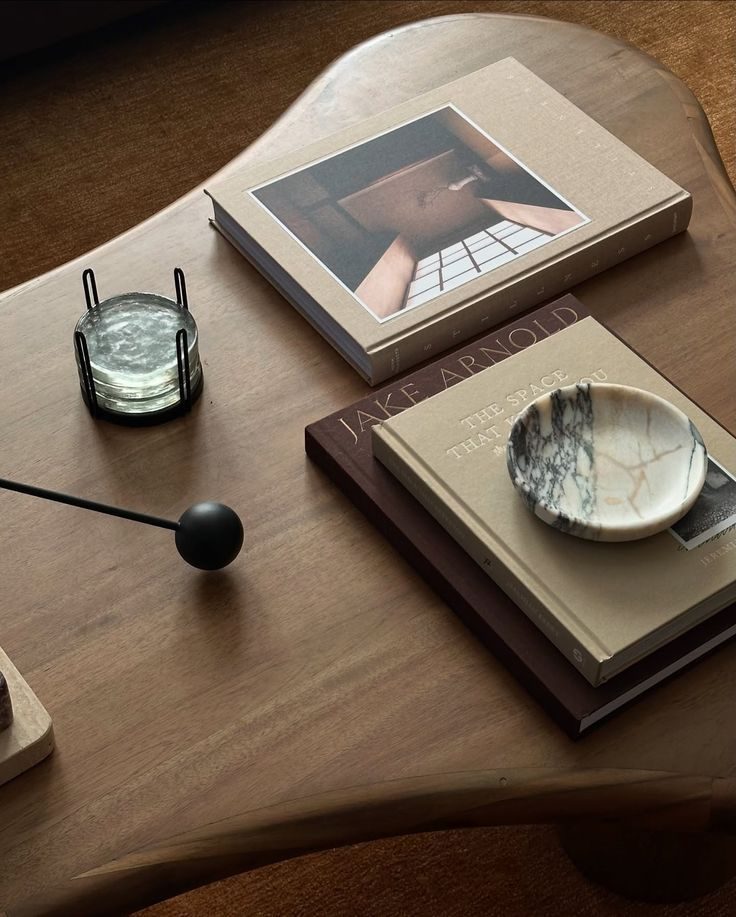 Styled coffee table with layered design books