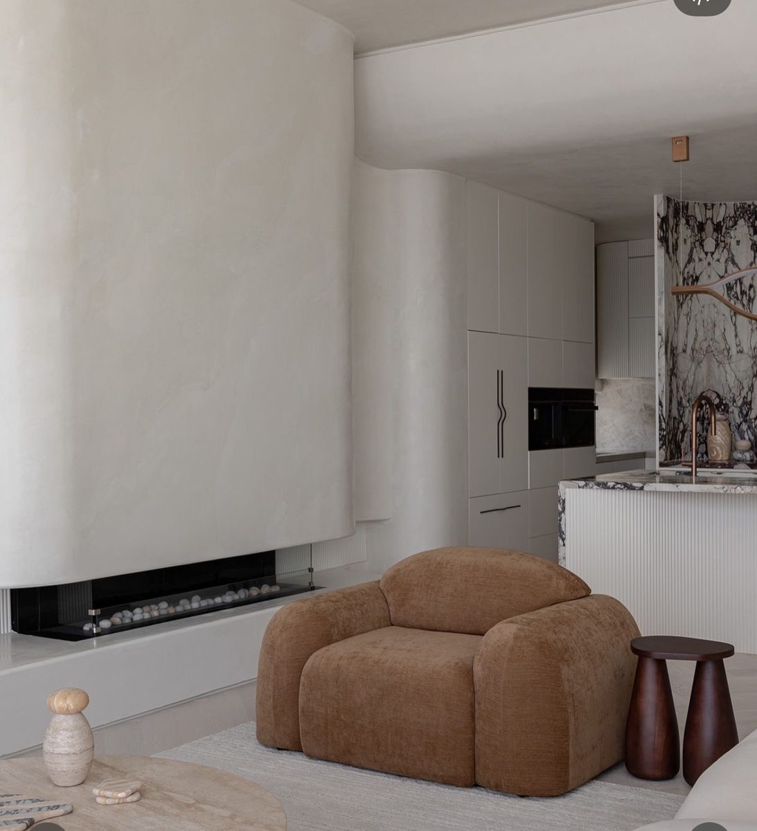 Open plan living and kitchen in soft neutrals